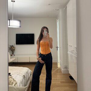 Danielle Guizio Satin Lace-Up Corset Top – Orange (Size S)